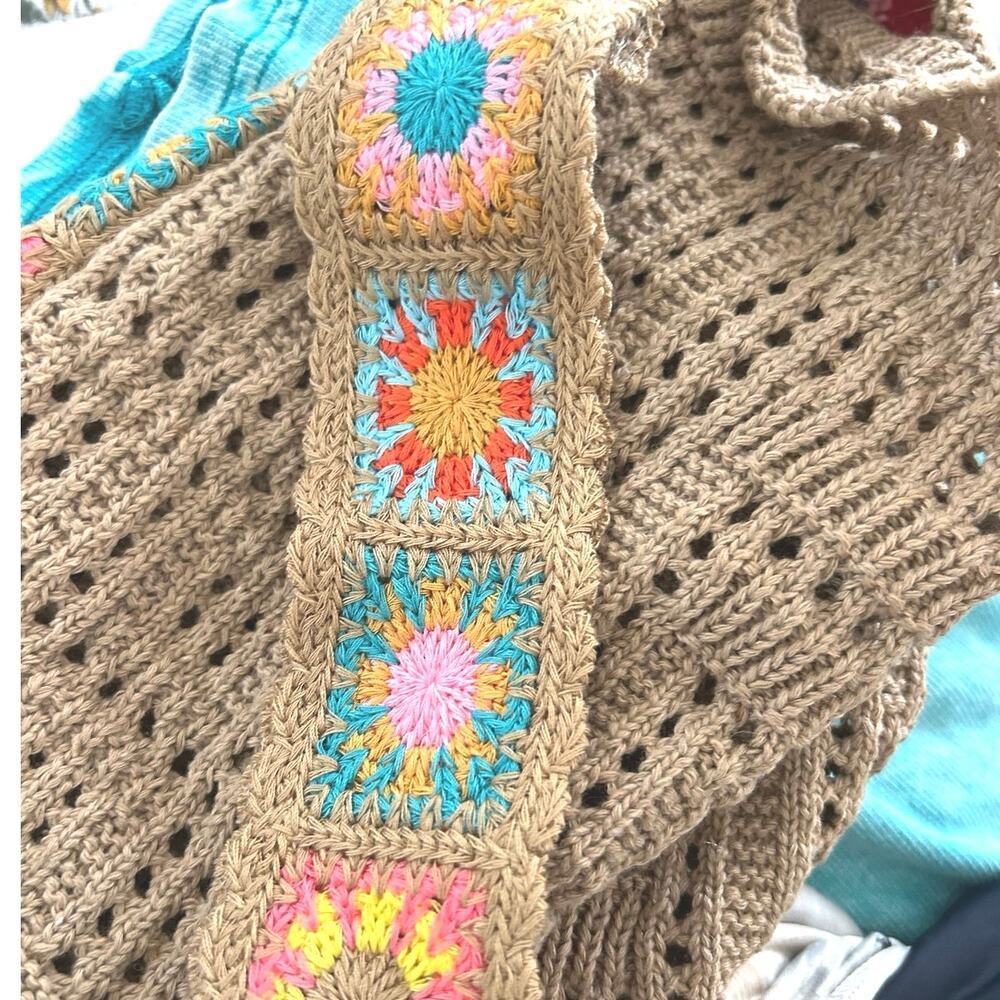 Boho Crochet Knit Crossbody Bag Granny Square Brown Festival Shoulder Purse - Picture 6 of 6